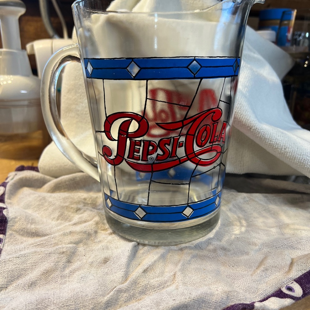 Pepsi-Cola Glass Pitcher with Blue and Red Design
